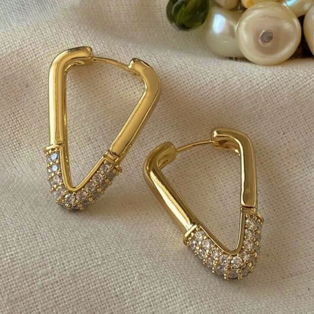 14k Gold Plated Triangle Pavé Earrings Real Zircon |Rhodium Over Gold
